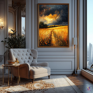 Affiche Le champ de blé d'or sous le ciel orageux dans l'i