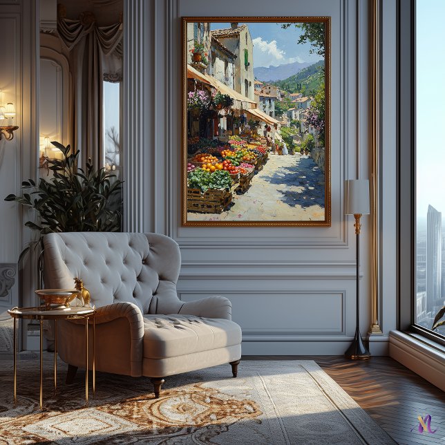 Affiche Le charmant marché de village de style impressionn (Créateur téléchargé)