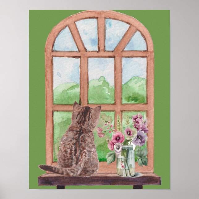 Affiche Le chat à la fenêtre Fleurs sereines Pittoresques (Devant)