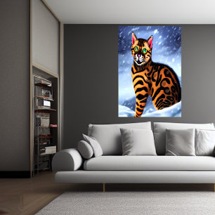 Affiche Le chat du Bengale dans la montagne enneigée AI