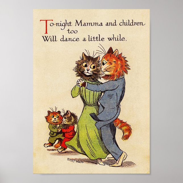 Affiche Le chat et le chaton dansent, Louis Wain (Devant)