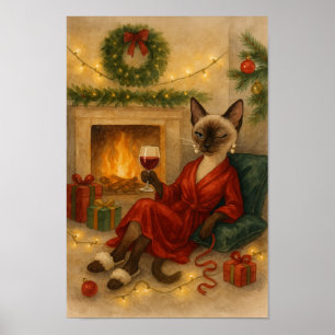 Affiche Le chat siamois de Noël fête chez lui
