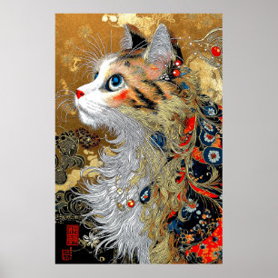 Affiche Le chat Zen   Vintage japonais Ukiyo-e