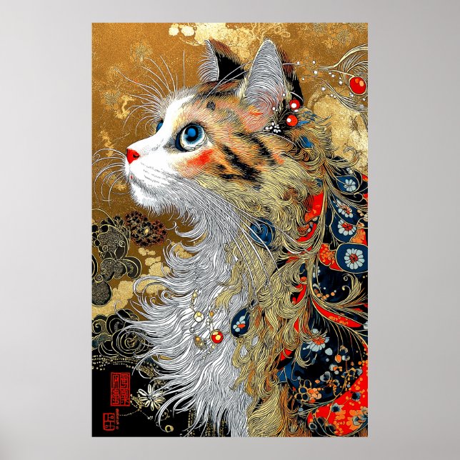 Affiche Le chat Zen | Vintage japonais Ukiyo-e (Devant)