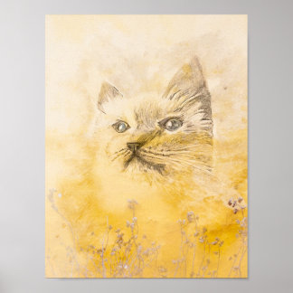 Affiche Le chaton en imprimé jaune