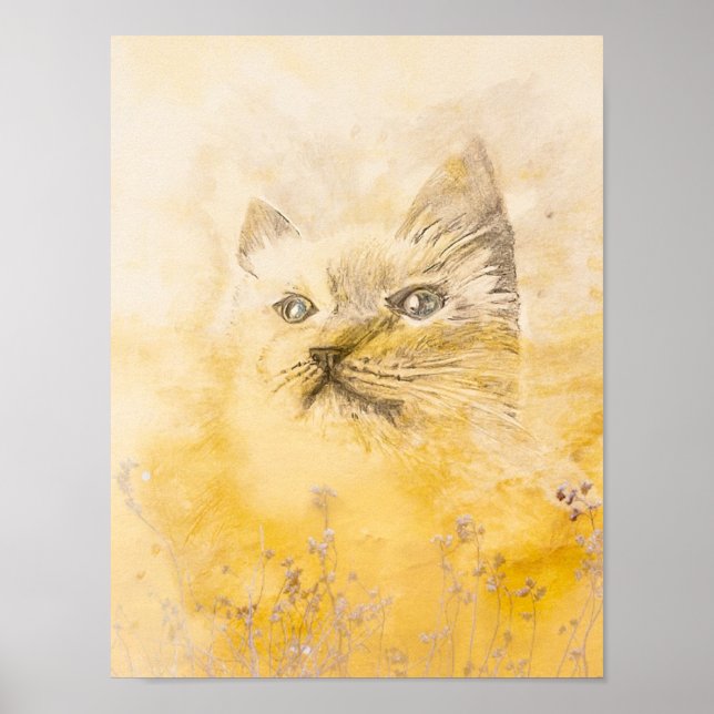 Affiche Le chaton en imprimé jaune (Devant)