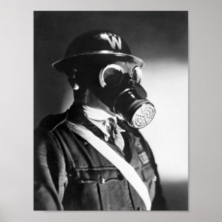 Affiche Le chef de service aérien porte un masque à gaz -