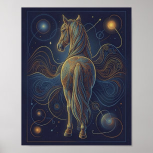 Affiche Le cheval fractal bleu - regardant vers l'avant