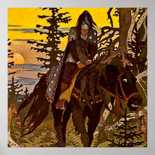 Affiche "Le Chevalier noir" par Ivan Bilibin (Devant)