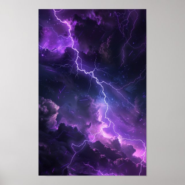 Affiche Le ciel nocturne mystique avec l'affiche de foudre (Devant)