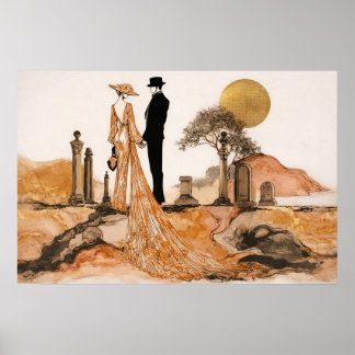 Affiche Le Cimetière des Secrets - Surréaliste Noir Élégan