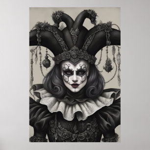 Affiche Le clown Joker en noir et blanc