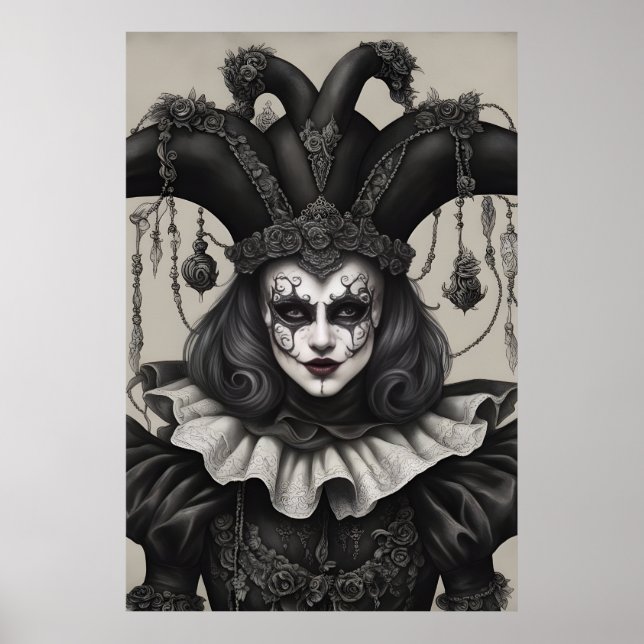 Affiche Le clown Joker en noir et blanc (Devant)