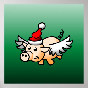 Affiche Le Cochon de Noël Volant