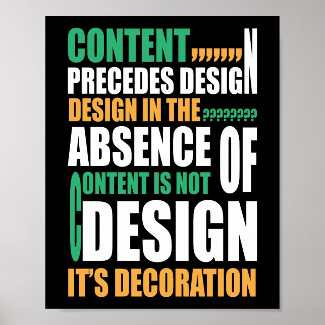 Affiche Le contenu précède la conception La conception en  (Devant)
