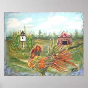 Affiche Le coq de campagne sur la peinture agricole
