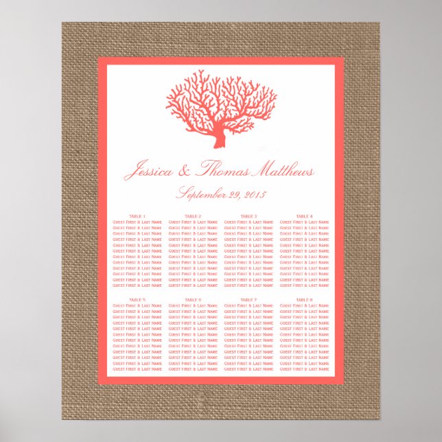 Affiche Le Corail Sur Burlap Boho Beach Wedding Collection (Devant)