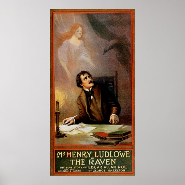 Affiche "Le Corbeau" Edgar Allan Poe ~ Henry Ludlowe 1908 (Devant)