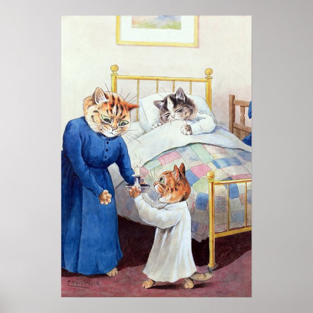 Affiche Le coucher du chaton, Louis Wain (Devant)