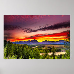 Affiche Le coucher du soleil d'été chez la rivière Snake