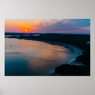 Affiche Le coucher du soleil du lac Travis