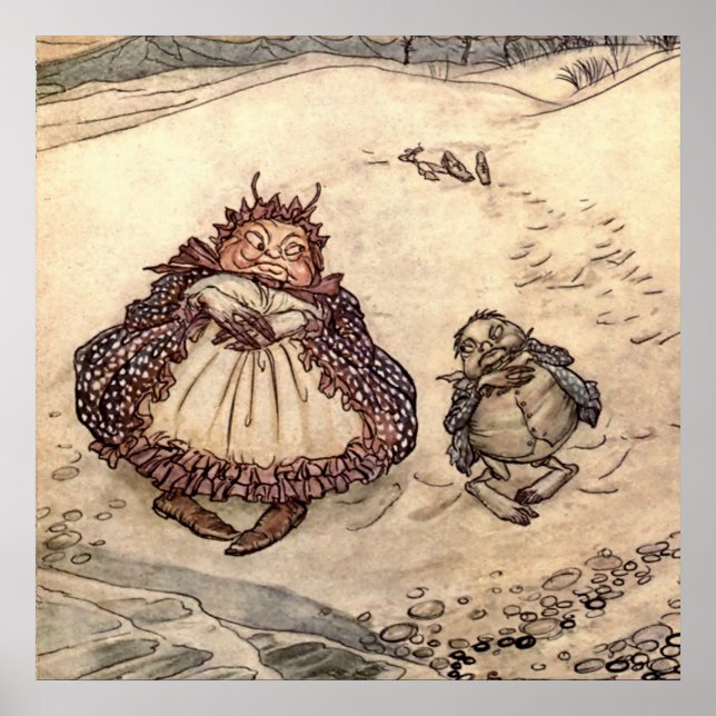 Affiche "Le crabe et sa mère" par Arthur Rackham (Devant)