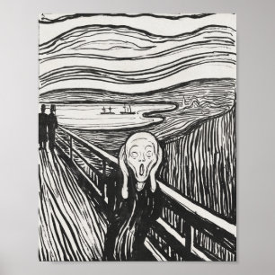Affiche Le cri d'Edvard Munch noir et blanc