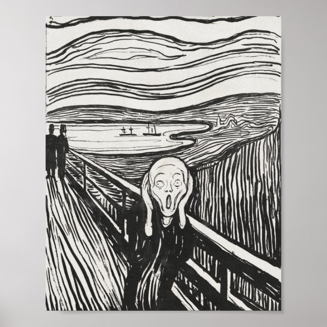 Affiche Le cri d'Edvard Munch noir et blanc (Devant)