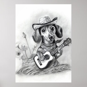 Affiche Le dachshund chanteur country