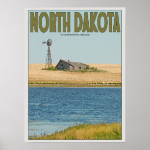 Affiche Le Dakota du Nord - vieille ferme - vert