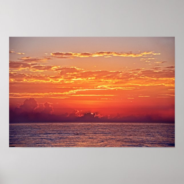 Affiche Le dauphin saute au lever du soleil (Devant)