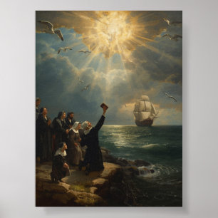 Affiche Le débarquement de Mayflower à Plymouth - 1620