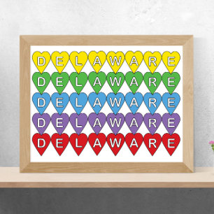 Affiche Le Delaware State Colorful Hearts