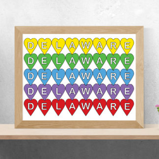 Affiche Le Delaware State Colorful Hearts