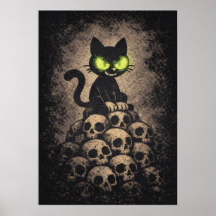 Affiche Le Dernier Sifflement - Chat Rétro sur des Crânes,