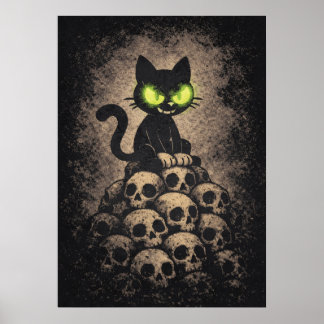 Affiche Le Dernier Sifflement - Chat Rétro sur des Crânes,