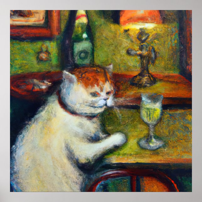 Affiche Le Dernier Verre D'Absinthe, Impressionniste Chat  (Devant)