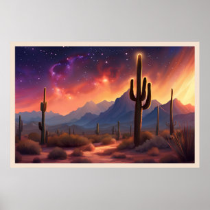 Affiche Le désert à Dusk Sequoia Cactus Art coloré
