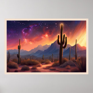 Affiche Le désert à Dusk Sequoia Cactus Art coloré