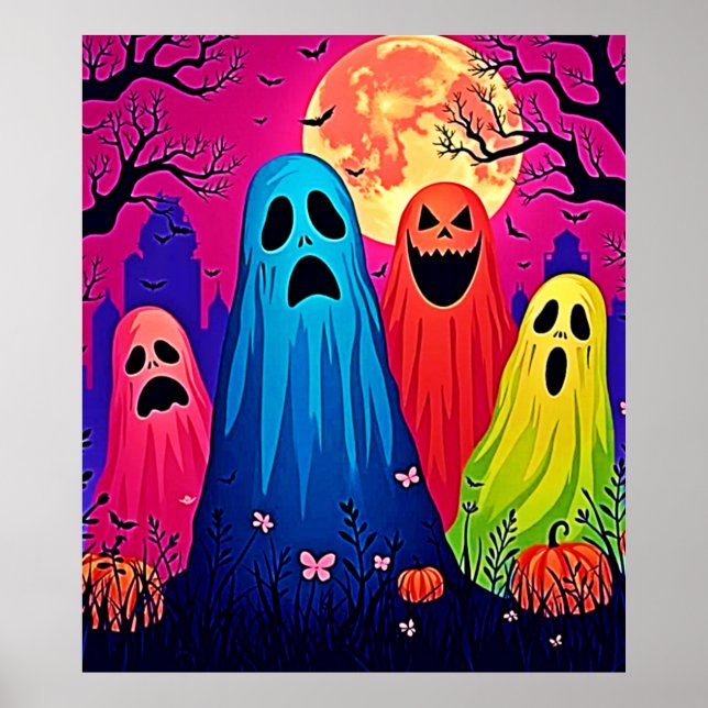 Affiche Le design de la fête d'Halloween de Neon Ghosts (Devant)