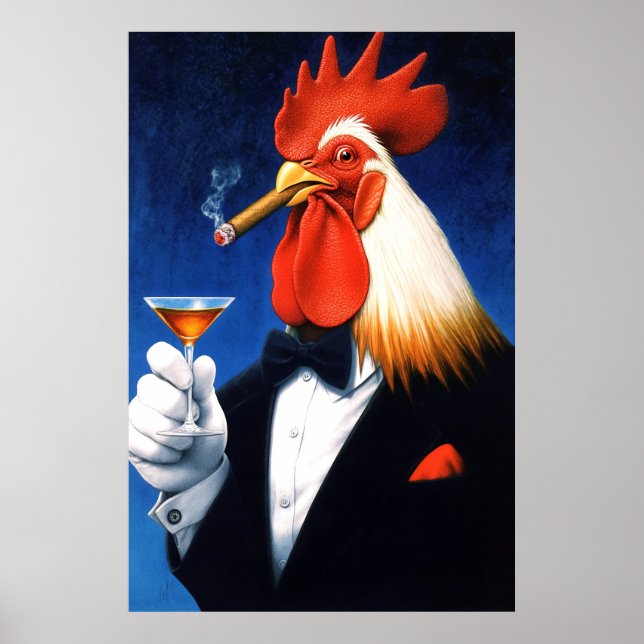 Affiche Le Don de l'Aube | Coq Dapper Fumer Cigar (Devant)