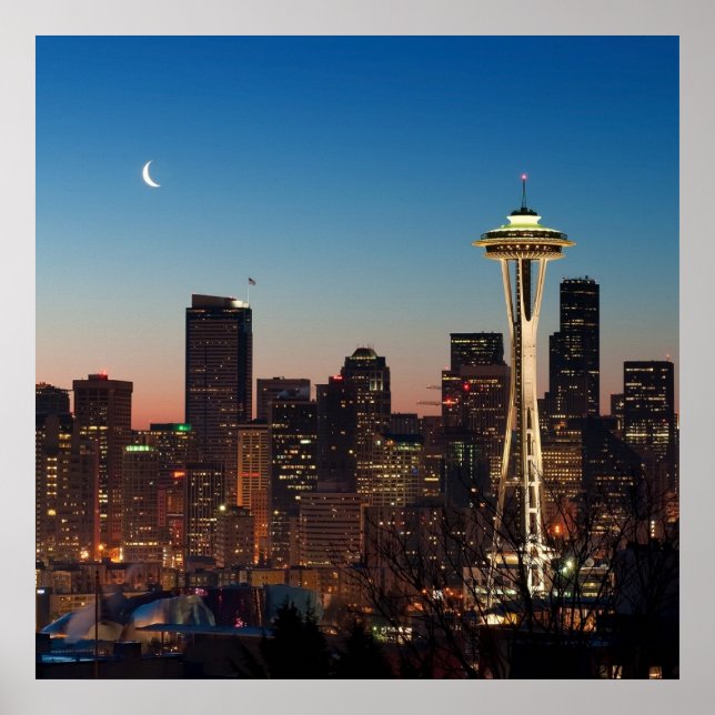 Affiche Le drapeau américain vole entre la lune montante (Devant)