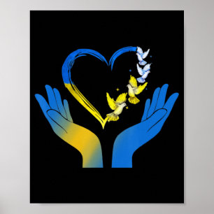 Affiche Le Drapeau Ukrainien Dove Ukraine Coeur Mains