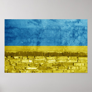 Affiche Le drapeau ukrainien sur le mur