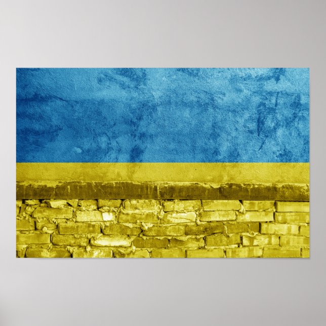 Affiche Le drapeau ukrainien sur le mur (Devant)