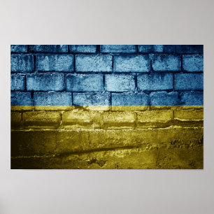 Affiche Le drapeau ukrainien sur le mur