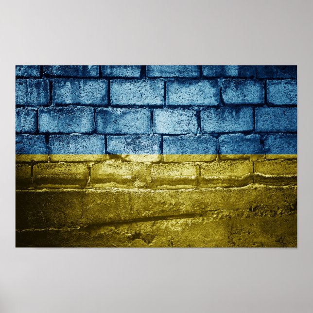 Affiche Le drapeau ukrainien sur le mur (Devant)