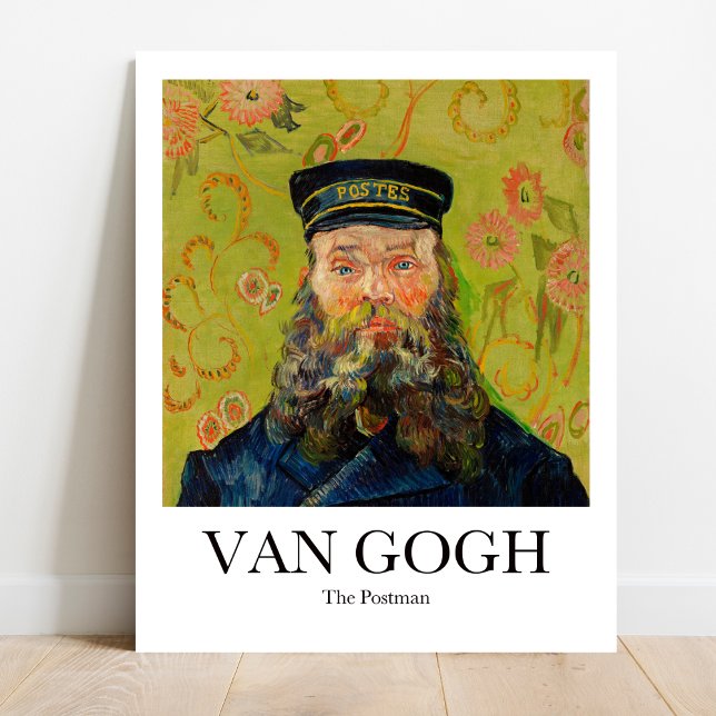 Affiche Le facteur par Vincent van Gogh (Van Gogh's Postman: Bold colors, postman portrait. Bright yellow & blue. A touch of Impressionism)