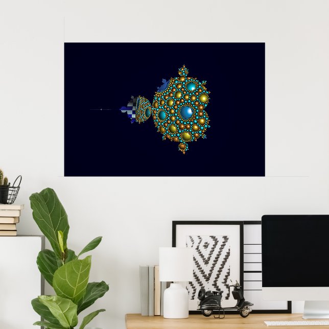 Affiche Le fameux Mandelbrot blanc sur bleu foncé (Bureau à domicile)