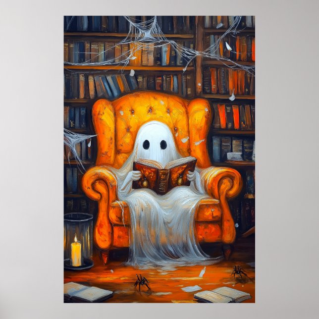 Affiche Le fantôme des livres | Cosy Halloween Library Scè (Devant)